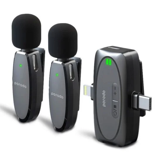 Porodo Dual Connector Lavalier Microphone Dual Mic - Black